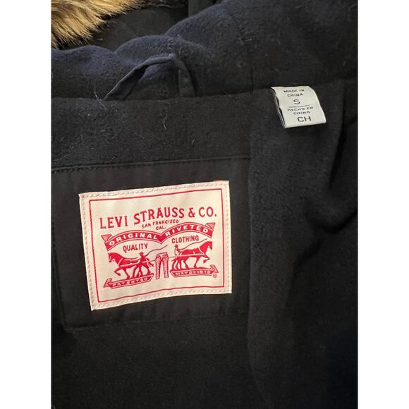 Levis Winter Parka Faux Fur Hood Black S - Picture 7 of 9